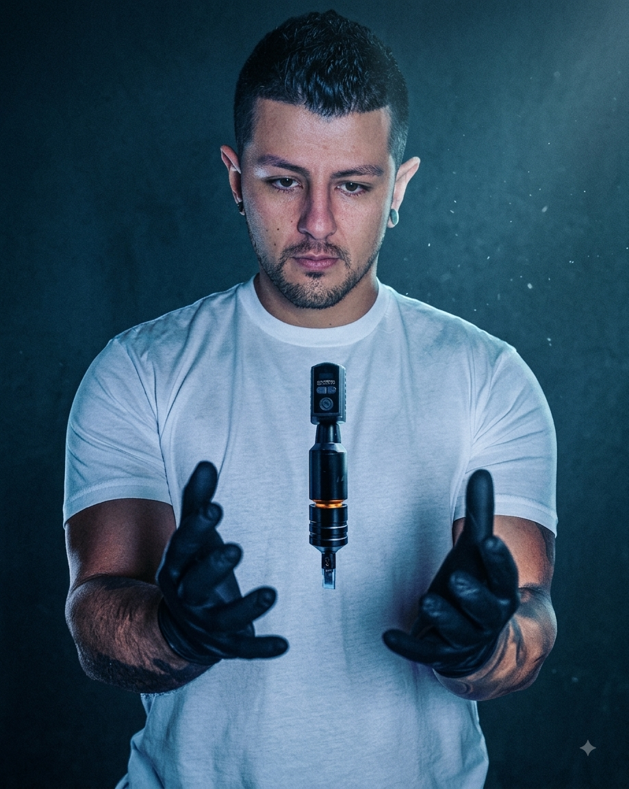 Livink Tattoo artist holding a tattoo machine